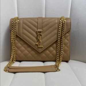 Yves Saint Laurent YSL Tan Quilted Leather Shoulder Bag